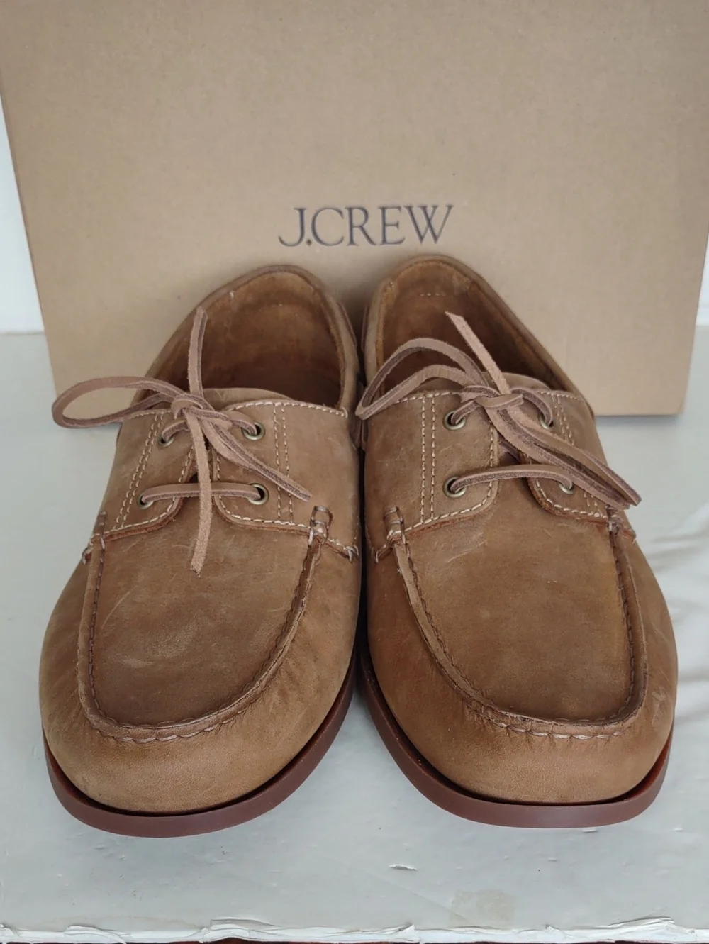 BRAND NEW J. Crew Tan Leather Moccasin-Style Boat Shoes